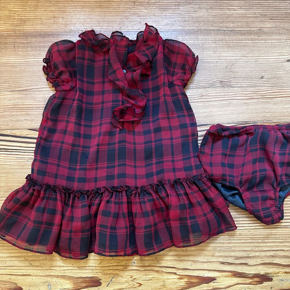 Ralph Lauren red black checkered collar ruffle‎ dress SIZE 12M